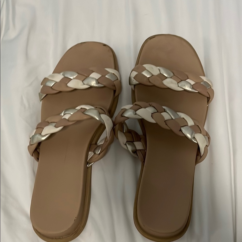 Dolce Vita Tan and White Braided Sandals